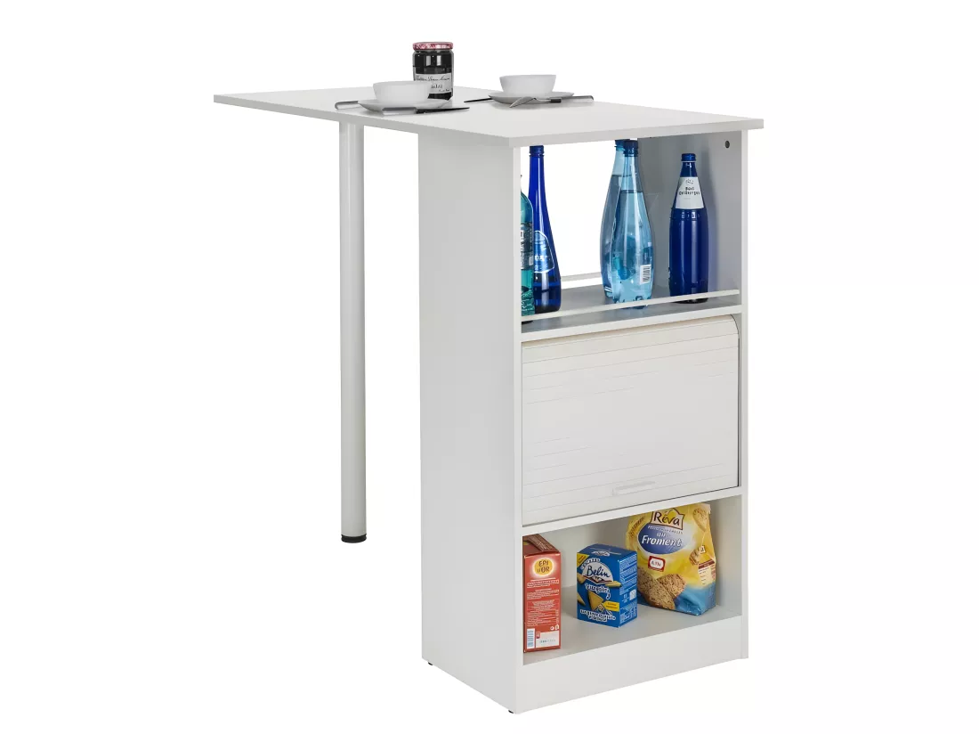 Table de Cuisine et Meuble de Rangement Blancs - Coloris: Blanc