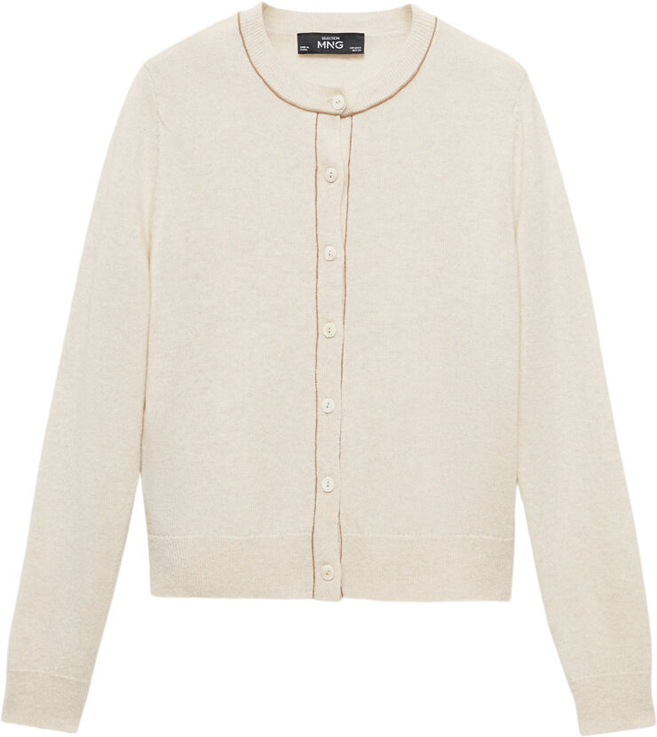 MANGO Cardigan 100% wool decorative stitc Light beige