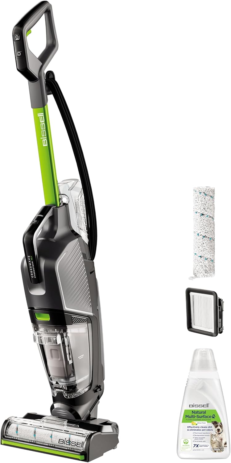 BISSELL CrossWave HydroSteam PET, Aspirateur Balai Laveur à Câble, Aspire, Lave & Sèche, Nettoyeur Vapeur Puissant, Idéal pour Ménages avec Animaux Domestiques, Nettoyeur a Eau Multi-surfaces, 3517N