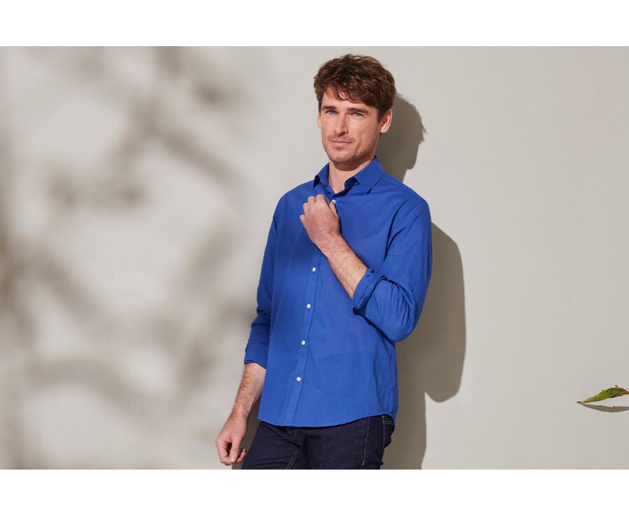Chemise coton lin bleue - SILBERT