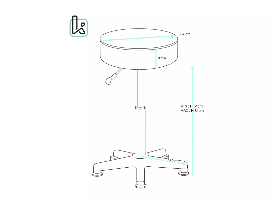 Tabouret de travail caisse comptoir simili rembourré pivotant hauteur réglable 61-81 cm YÉ+ (noir)