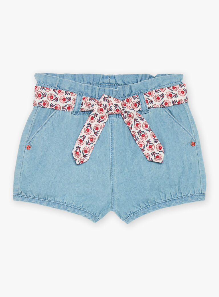 Short denim avec ceinture en popeline