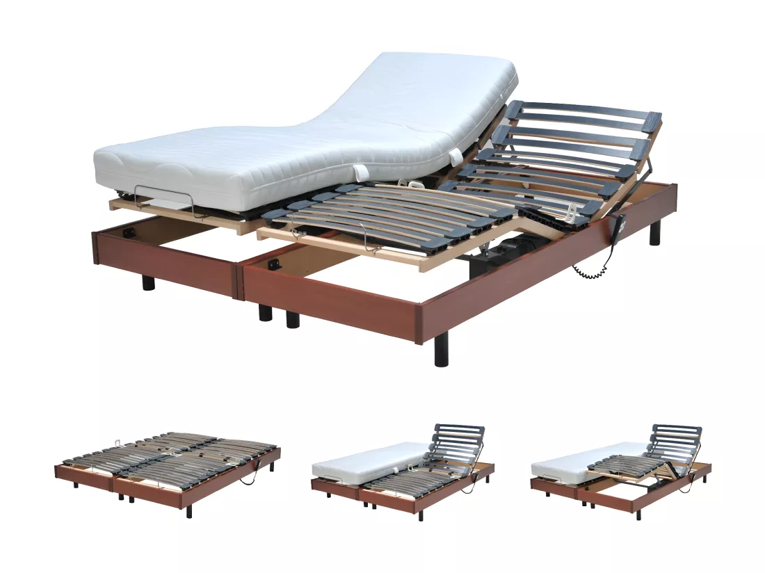 Ensemble 2 sommiers relaxation électrique FLEXPUR 80x200 / Décor Merisier
