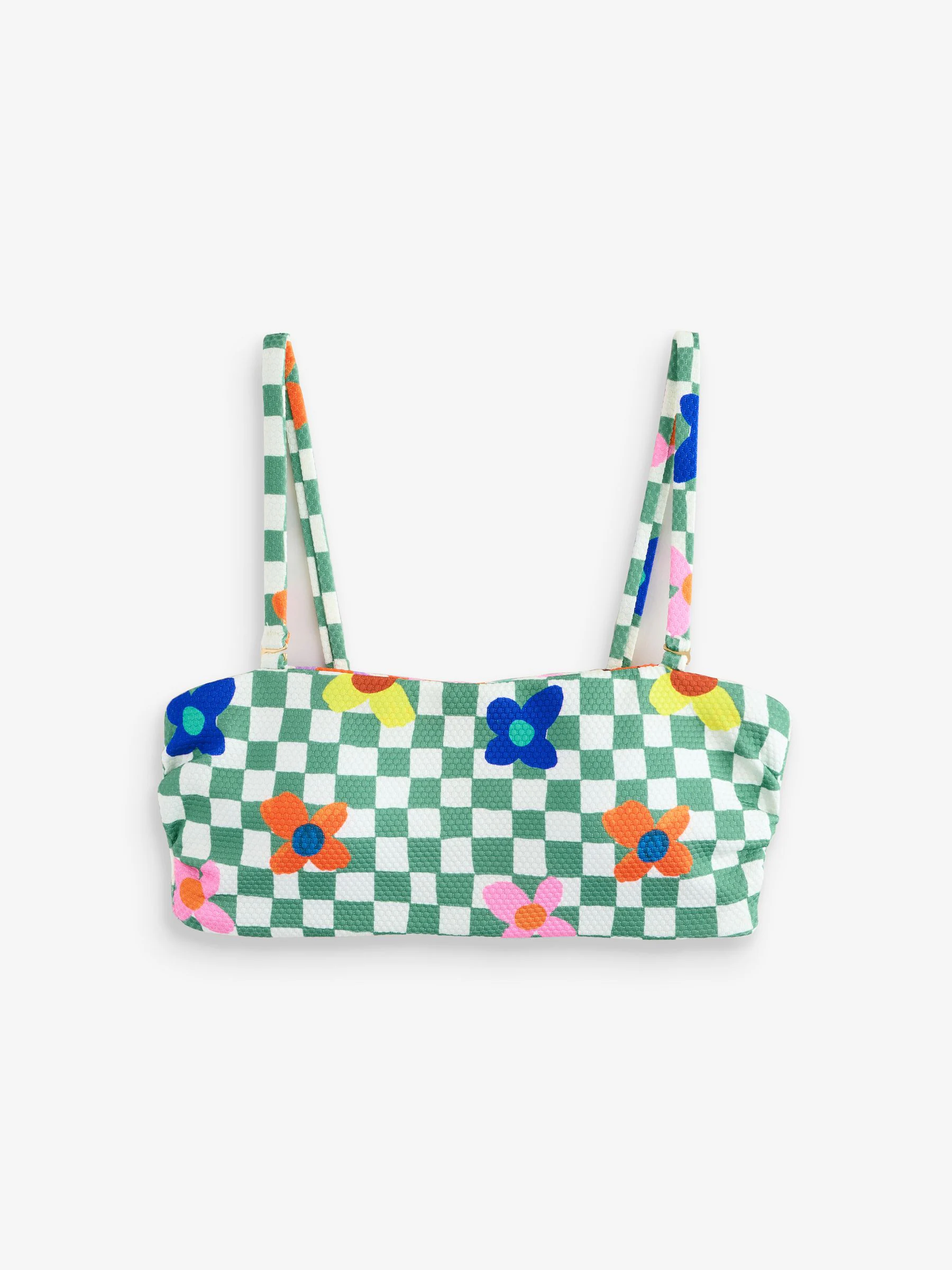 Eleanor Bowmer Groen-wit bandeaubikinitop met bloemen- en ruitpatroon