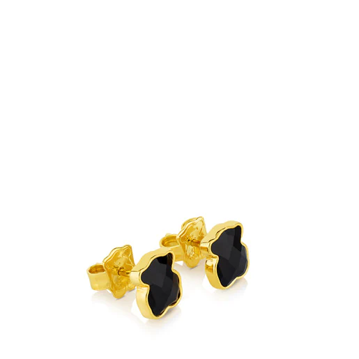 Pendientes pequenos com banho de ouro 18 kt sobre prata e ônix facetado TOUS Color