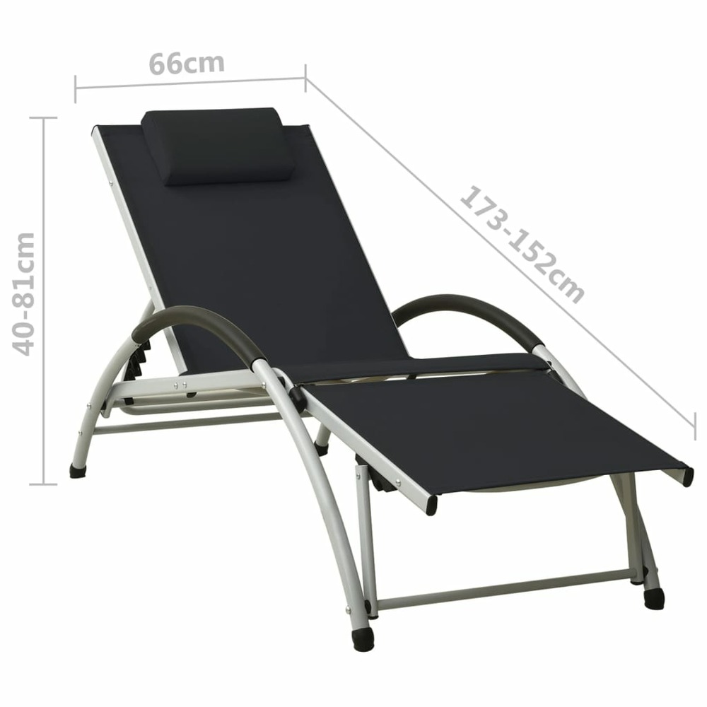 Transat chaise longue bain de soleil lit de jardin terrasse meuble d'extérieur avec oreiller textilène noir