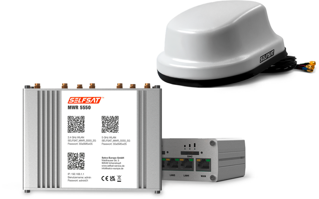 Selfsat 4G / LTE / 5G & WLAN Internet Router Komplettset MWR 5550 bis 3,3 Gbps inkl. 5G Dachantenne