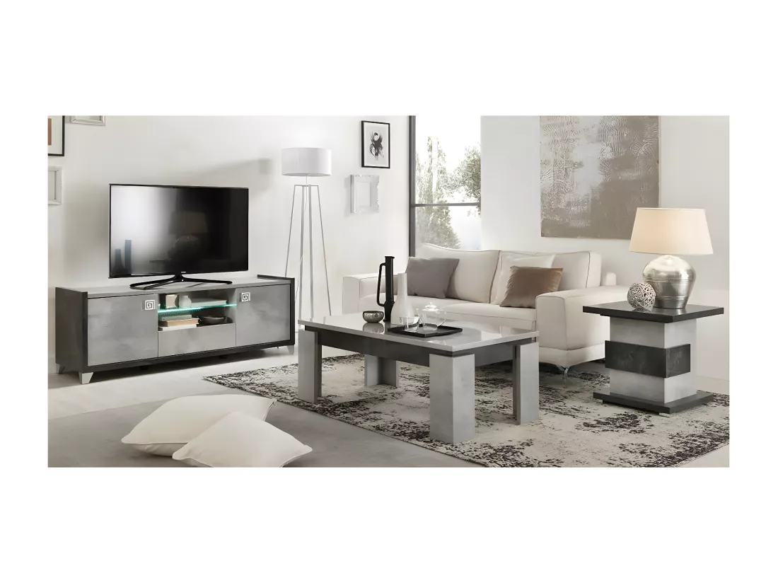 HOFFMAN - Table Basse à 4 Pieds Gris Aspect Pierre