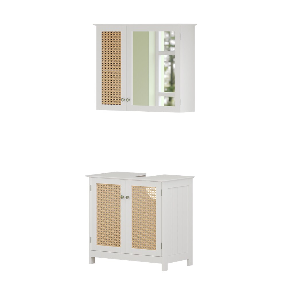 Vicco Badmöbel-Set Rosario, Weiß, moderne Serie, Badezimmer, dekorative Front, Spiegelschrank, Waschtischunterschrank
