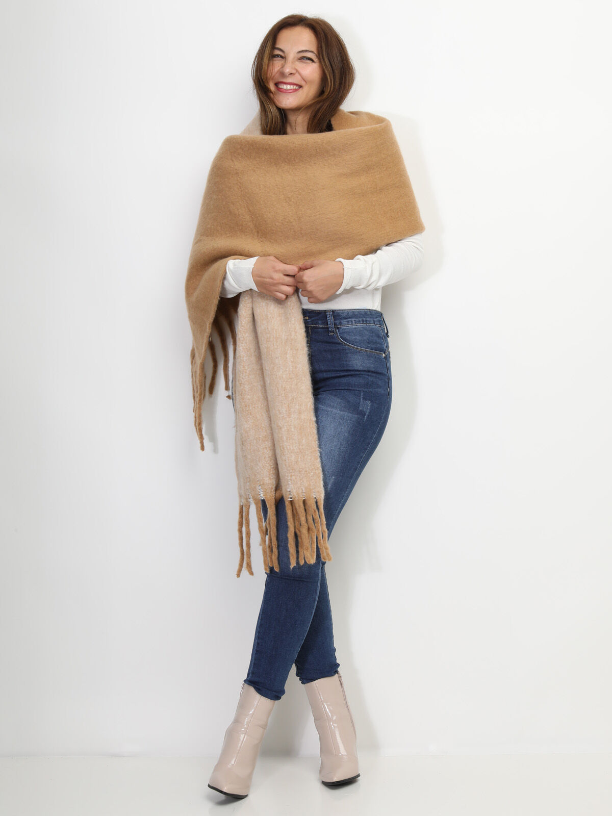 Écharpe duveteuse bicolore- beige_camel