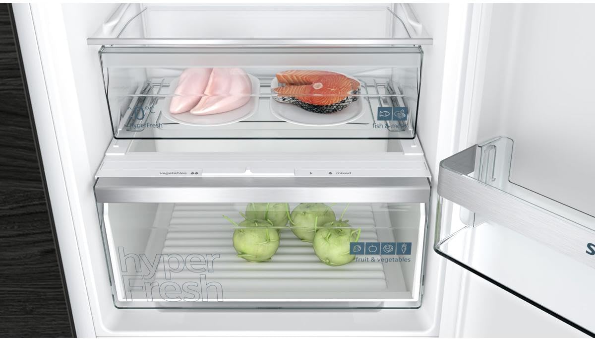 Siemens KI86NVSE0 iQ300 Einbau-Kühl-Gefrierkombination, 177,2 x 54,1 cm Nische, 184 L Kühlen + 76 L Gefrieren, hyperFresh längere Frische, noFrost nie wieder abtauen, FreshSense / Schlepptür