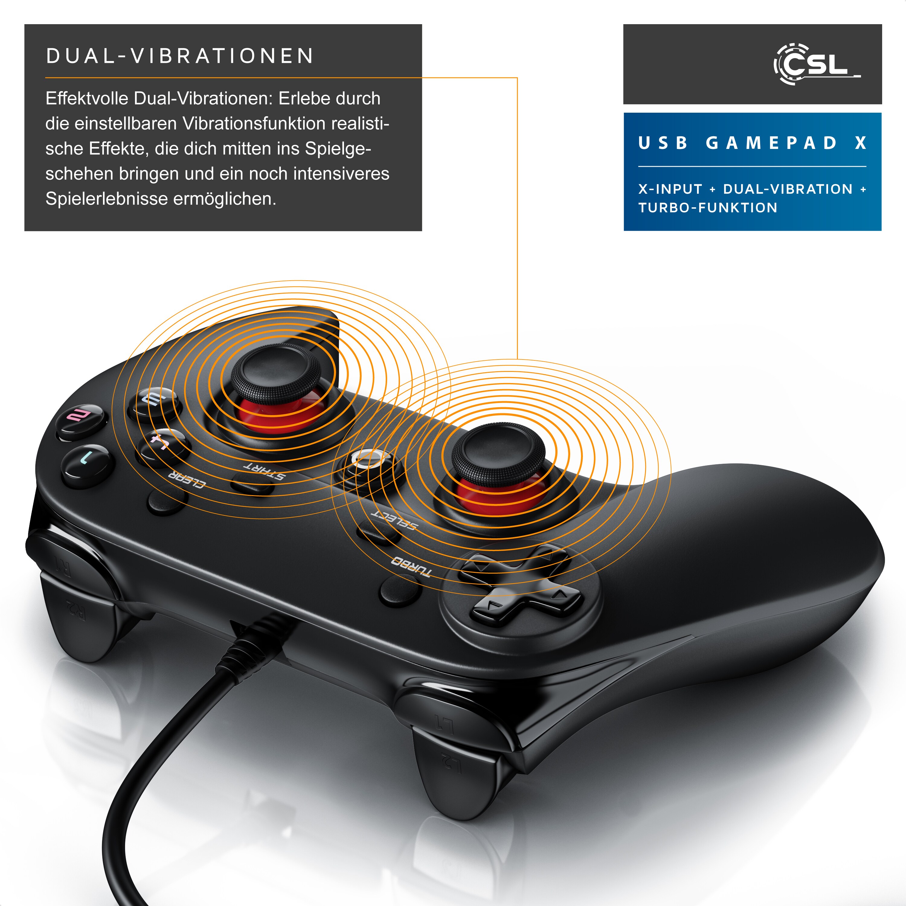 CSL 2x PC & PS3 Gamepad Controller mit Dual Vibration Turbo-Funktion / Direct-Input / X-Input