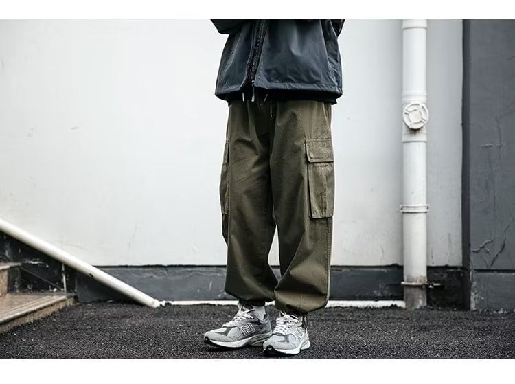 Maxelane - Effen cropped baggy cargobroek met trekkoordtaille