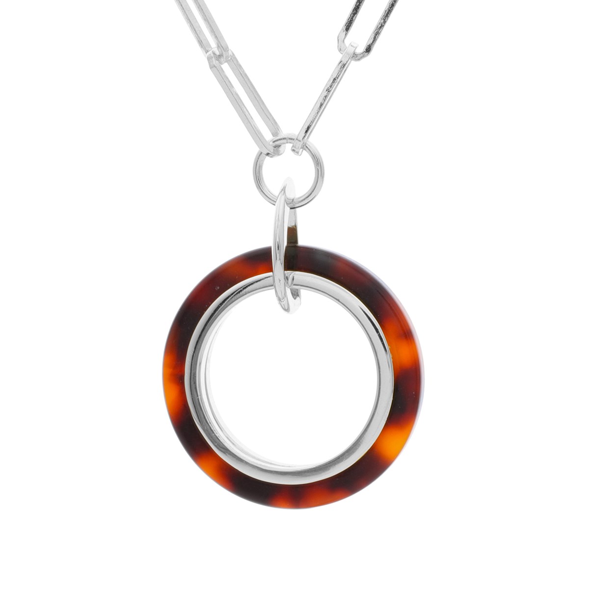 Collier En Argent Et Pendentif Cercle En Acétate Marron