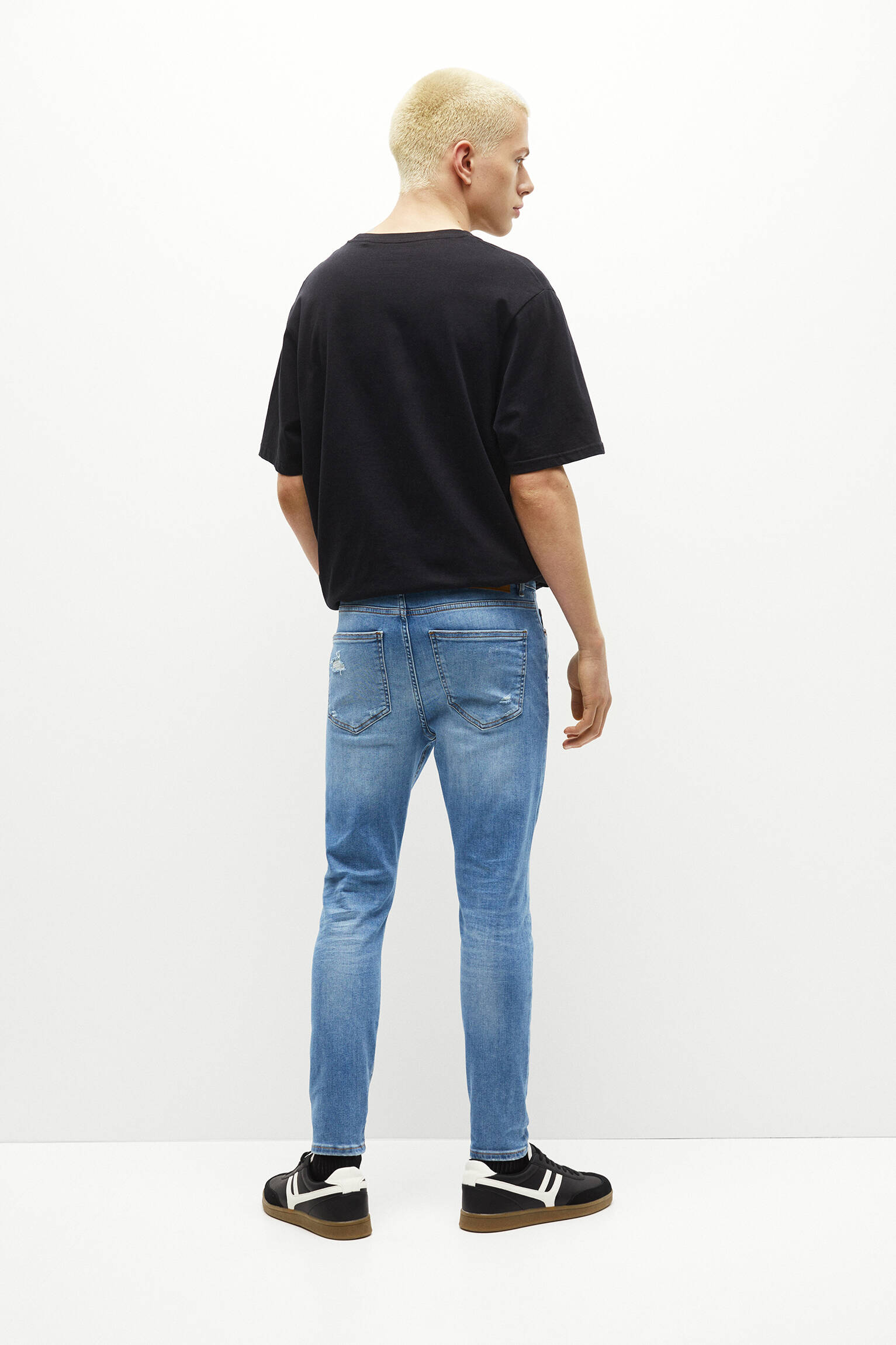 CALÇA JEANS SKINNY RASGADA - AZUL-ESVERDE