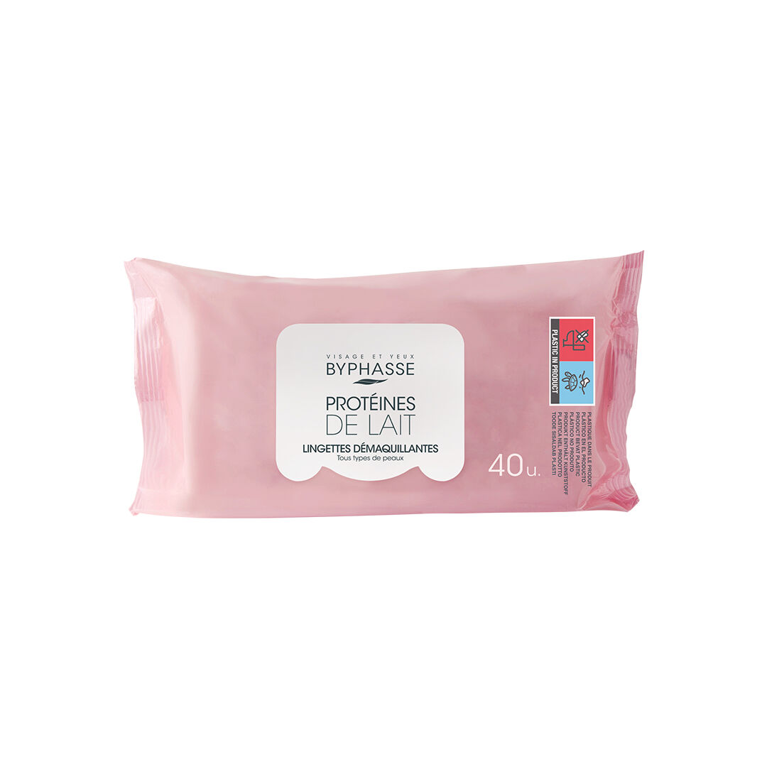 BYPHASSE  Toalhitas Desmaquilhantes - Proteína de Leite (Todo o Tipo de Pele) - 40un
