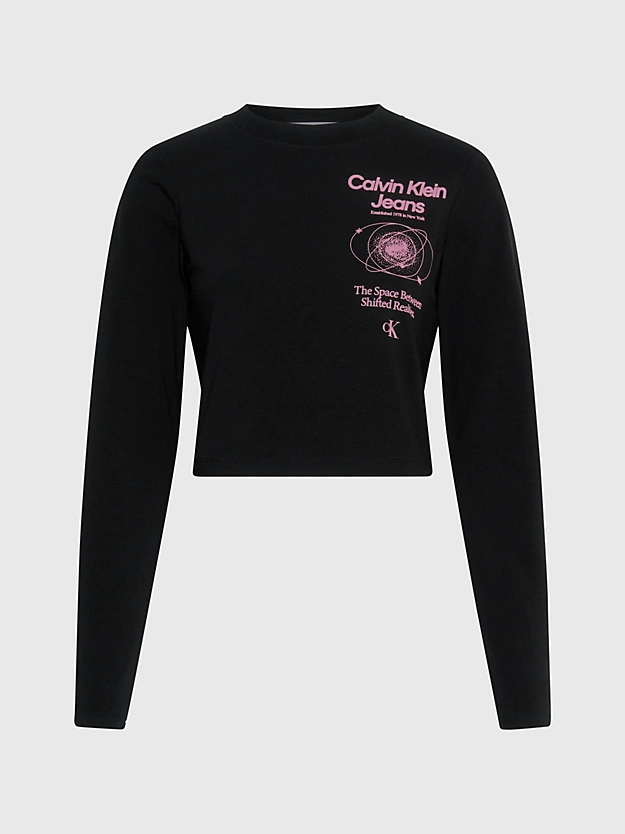 Camiseta cropped de manga comprida com logo
