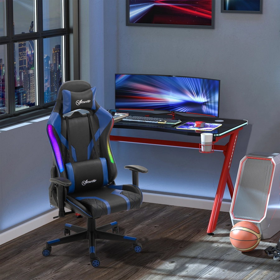 Vinsetto Gaming Stuhl mit LED-Beleuchtung schwarz, blau
