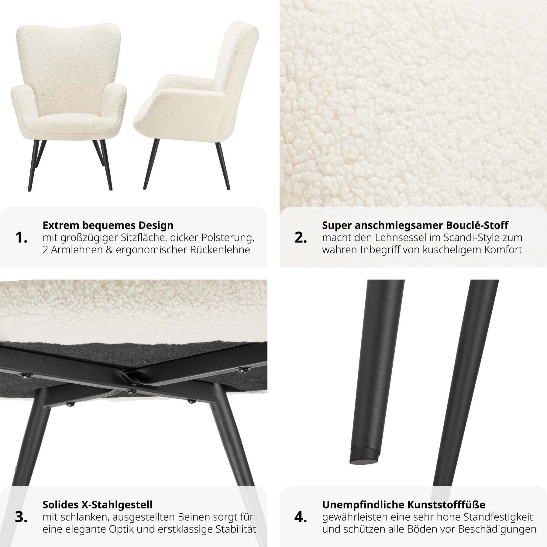 tectake® Sessel, gepolstert, runde Stahlbeine, 72 x 76 x 100,5 cm