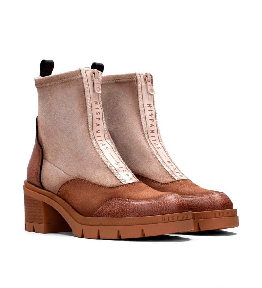 Hispanitas Botines de Piel Ingrid marrón -Altura tacón 6cm-