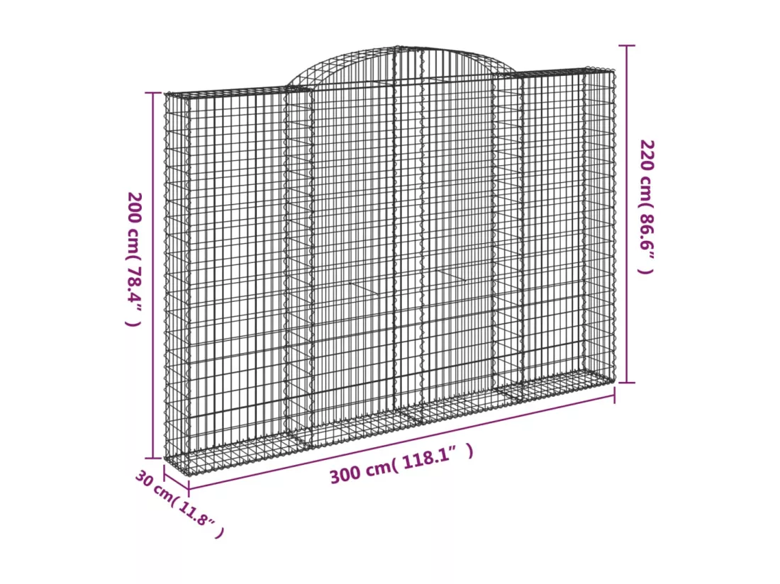 Paniers à gabions arqués 3 pcs 300x30x200-220 fer galvanisé