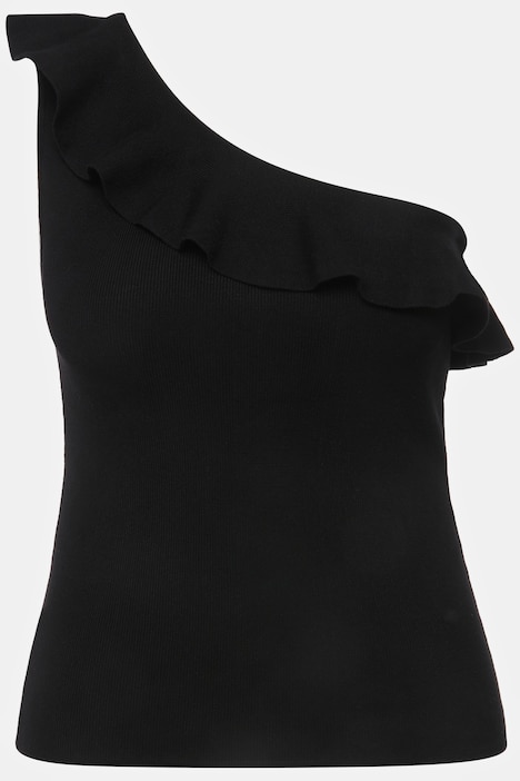 Stricktop, asymmetrisch, Volant, Rundhals, ärmellos