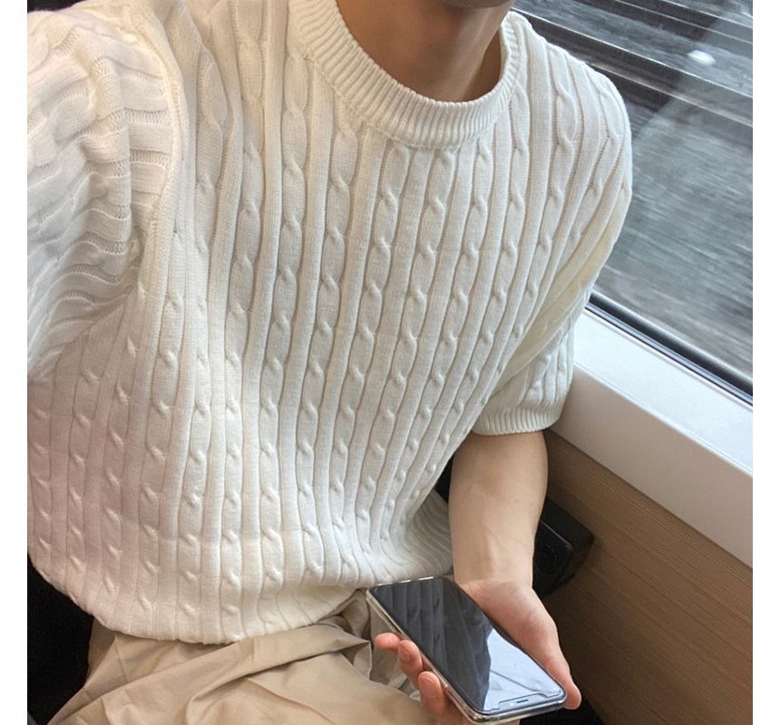 Okwano - Effen gebreide top met korte mouwen en mockneck