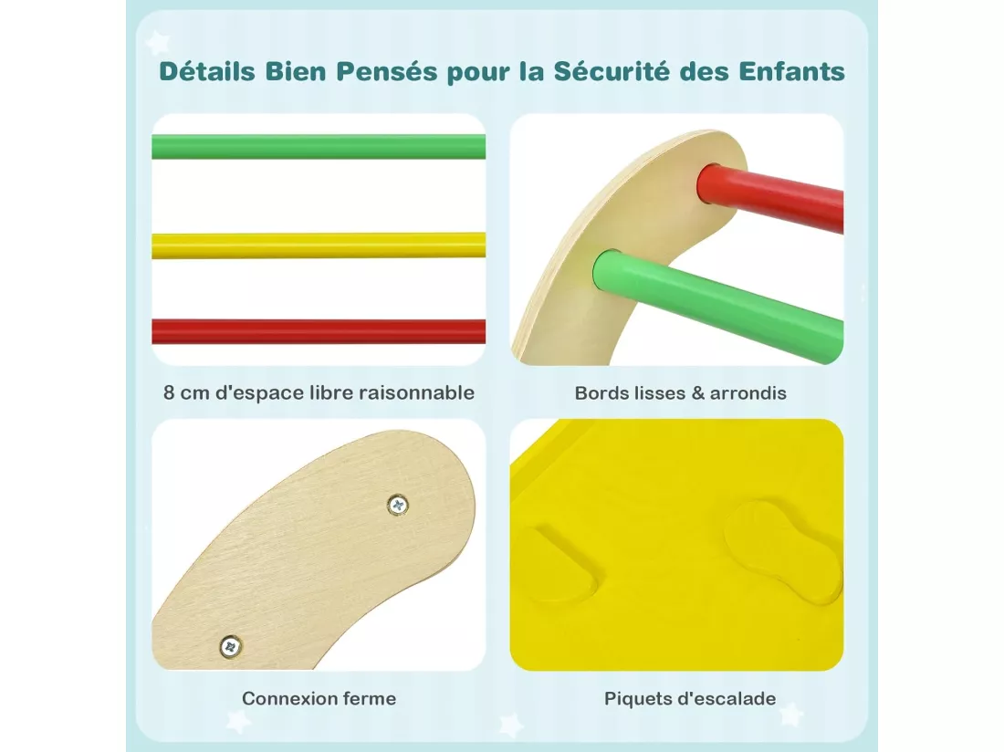 4 en 1 Triangle d'escalade Enfants avec Rampe Réversible &Réglable, Jouet d'arc d'escalade Moderne en Bois avec Coussin Doux pour Glisser Grimper, Charge 60KG pour Enfants de 1 Ans+
