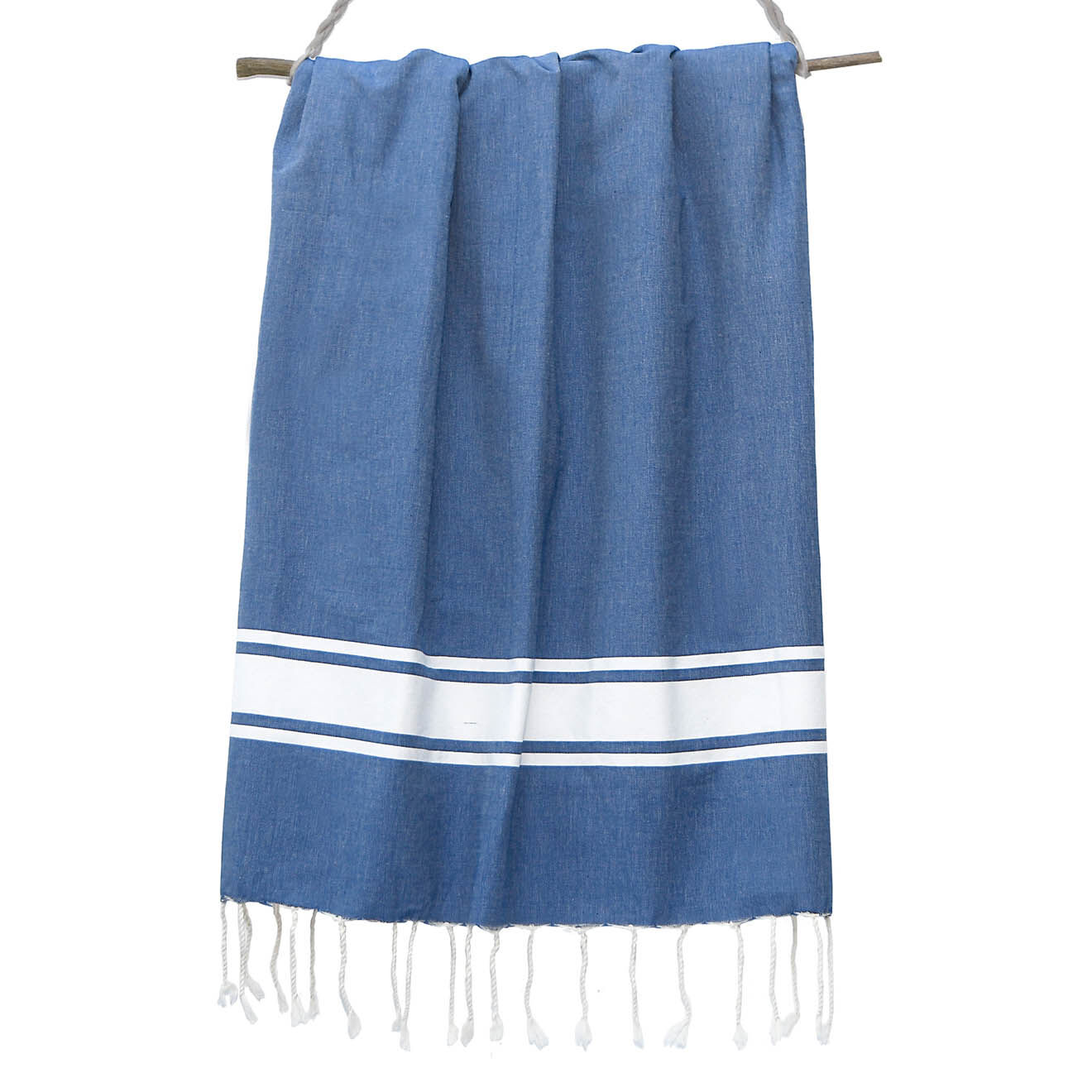 Febronie Fouta Traditionelle St Tropez bleu grecque/blanc - 100x200 cm