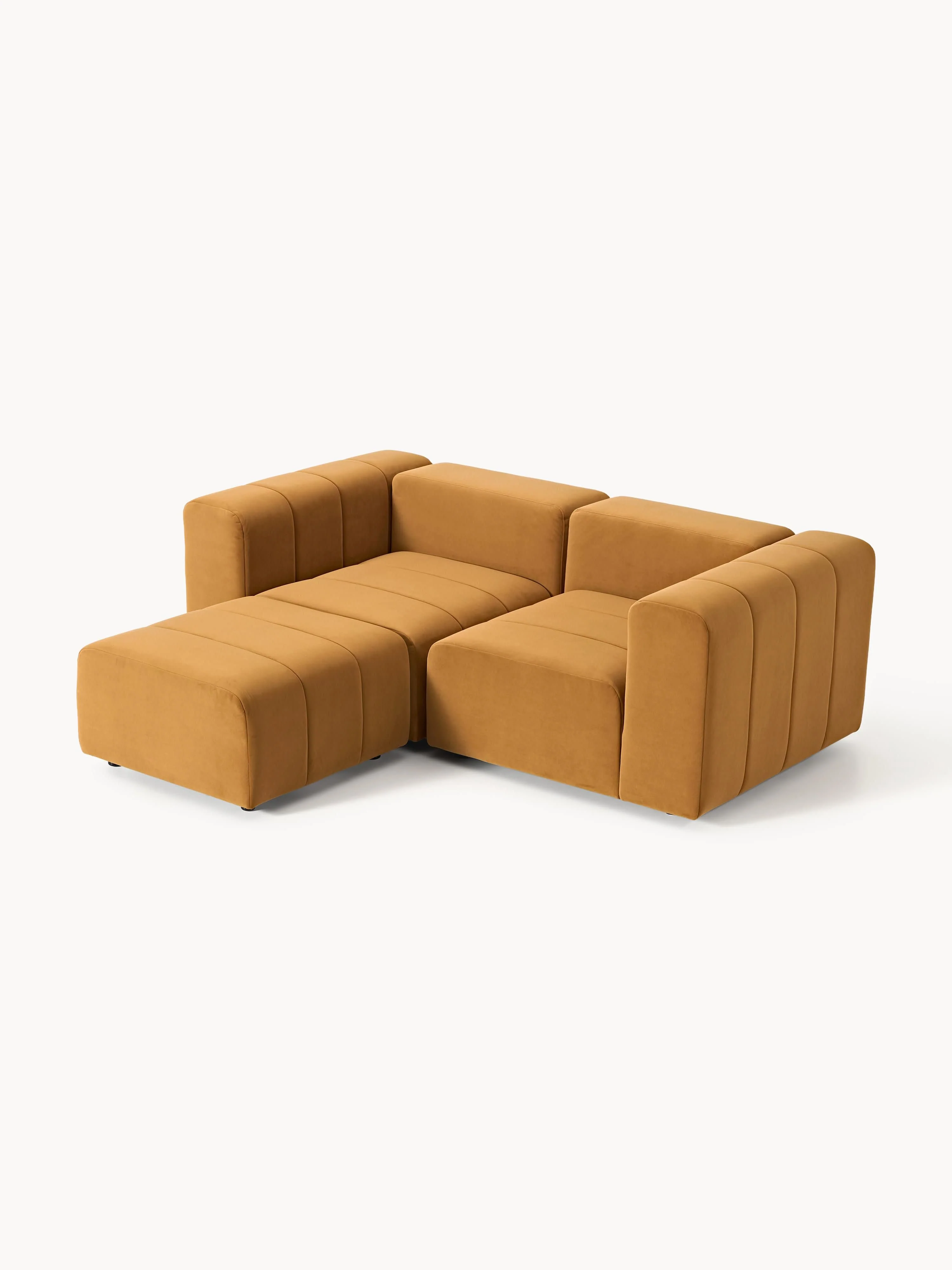 Fluwelen modulaire bank Lena (3-zits) met poef (links/rechts)