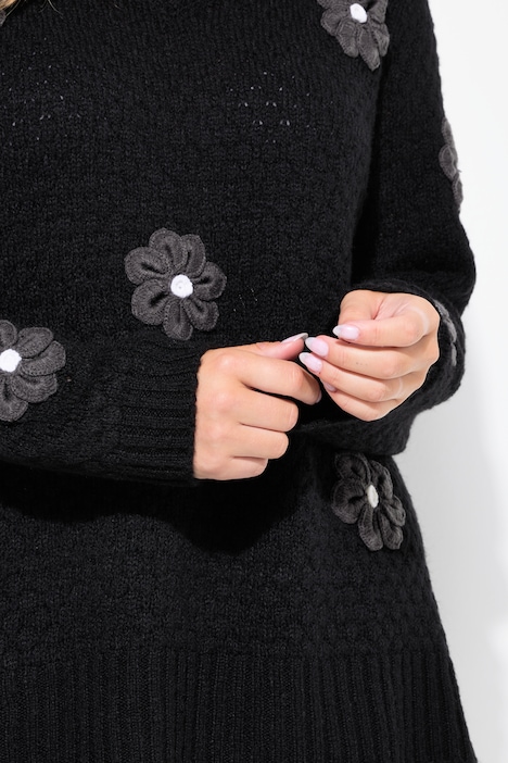 Pullover, Classic Fit, 3D Blüten, Seitenschlitze