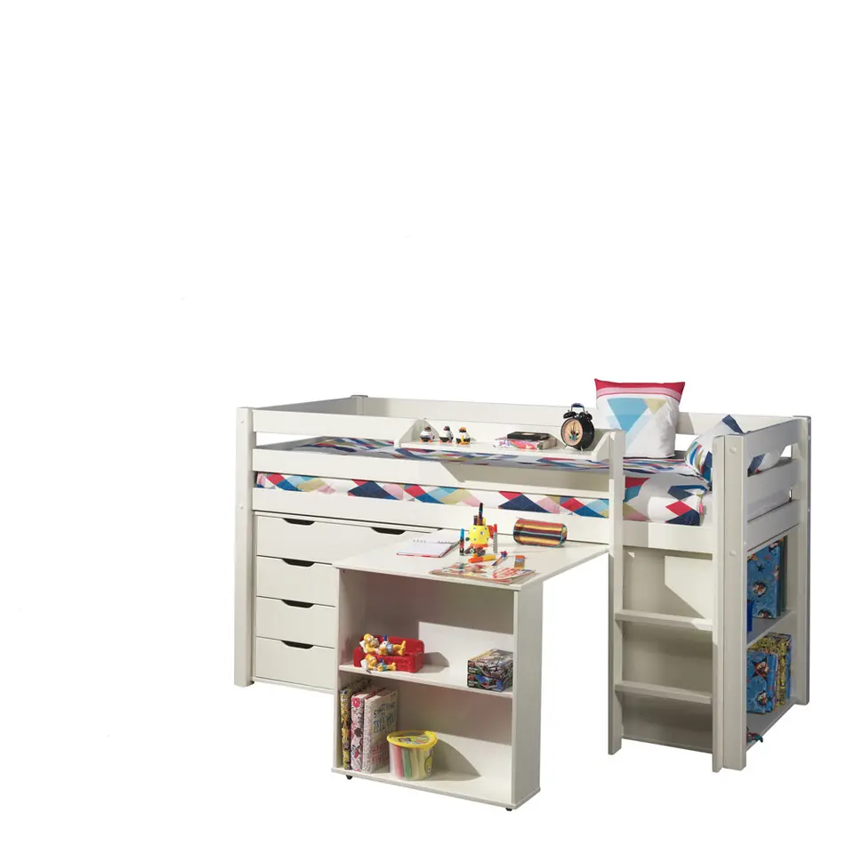 Vipack halfhoogslaper Pino met bureau - incl. lades - wit - 114x105x209,3 cm
