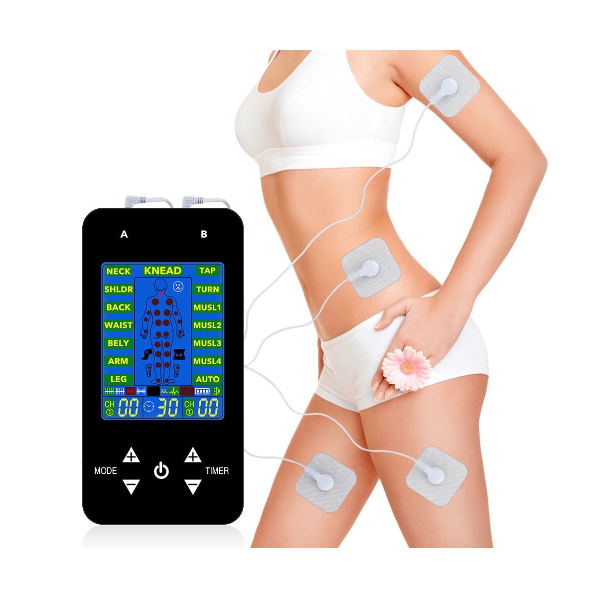 TENS muskelstimulator med 15 massasjemoduser Sort