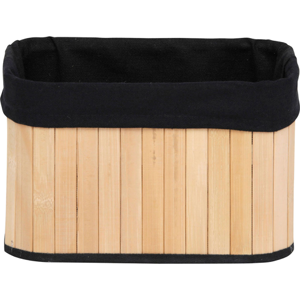 Panier de rangement rectangulaire bambou tissu noir 22x14x16cm