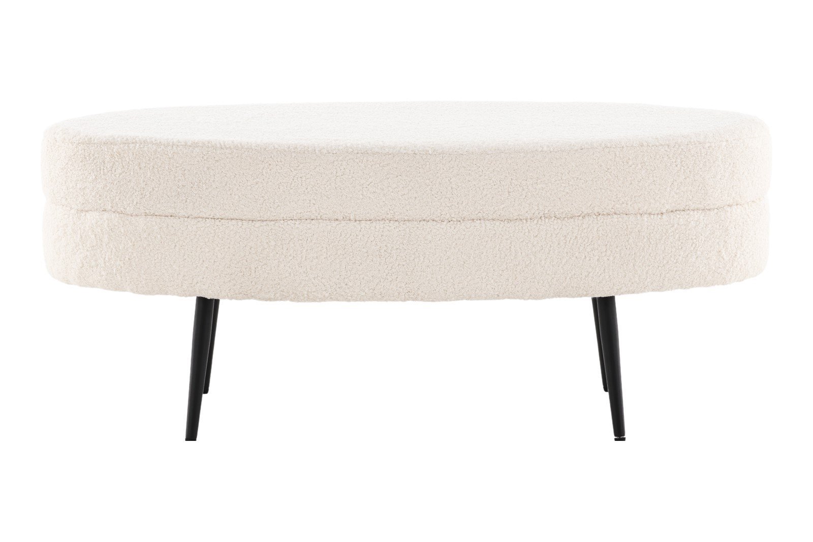 Otto pall Tekstil Teddy Off-white med sorte stålben. 100x40 cm.