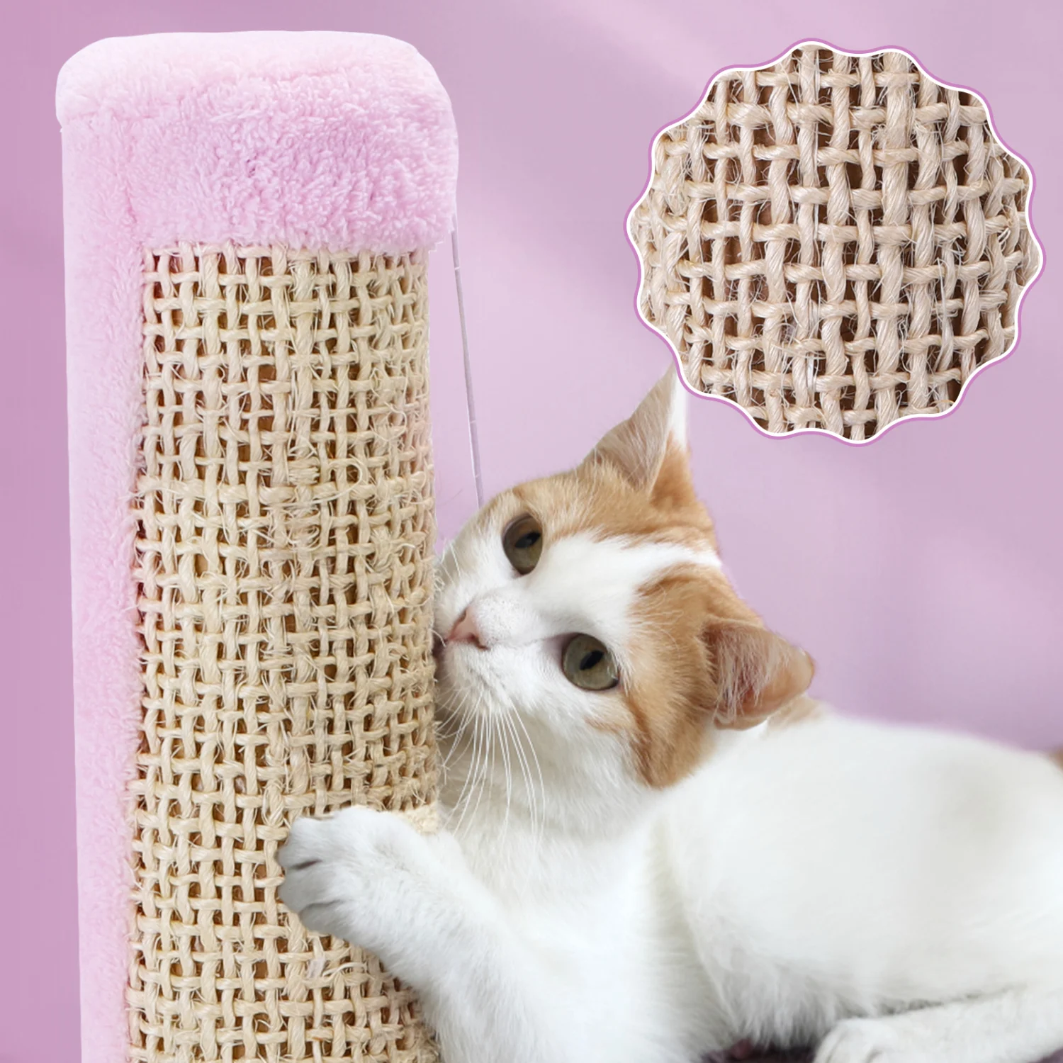 Arranhador para Gatos Nobleza em Sisal Natural com Bola, 33,5 x 33,5 x 38 cm, Rosa