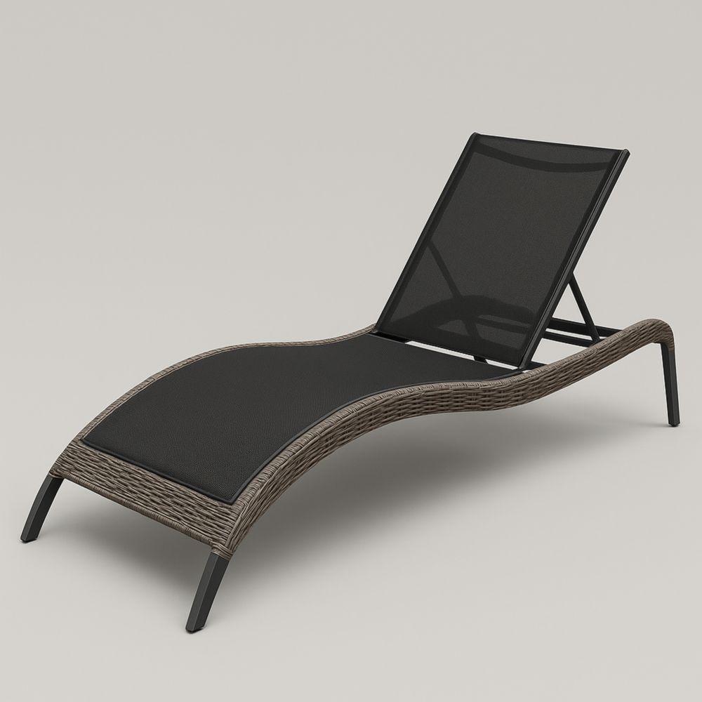 Gartenliege mit Liegefläche Textilene Schwarz Gestell Polyrattan Braun
