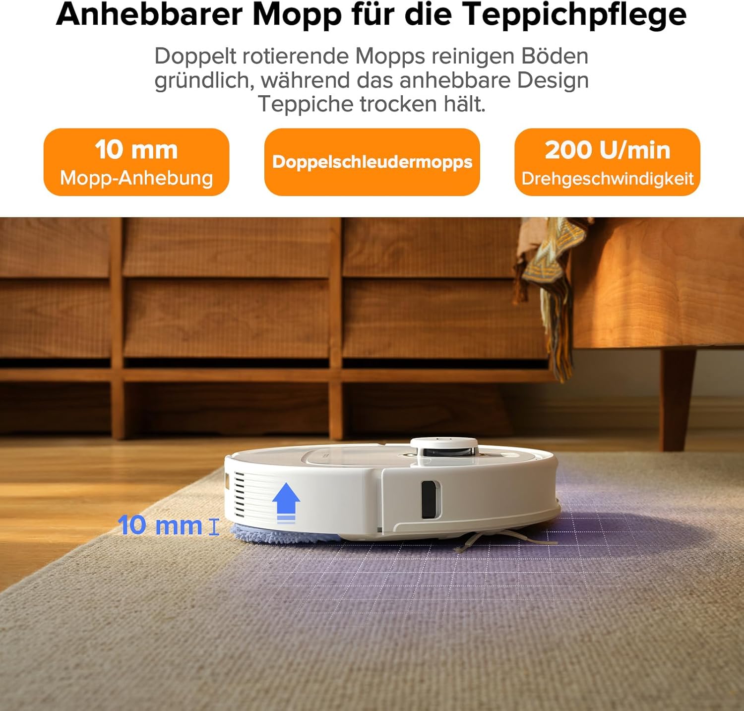 roborock Qrevo Pro Set Saugroboter mit Wischfunktion&Hebarem Wischmopp, 7000Pa, FlexiArm Design™ Kantenreinigung, 60 °C Heißwasser-Moppwäsche, zusätzlich 2 Wischmops, Roboterstaubsauger-Set(Weiß)