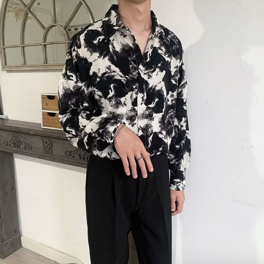 Femilina - Shirt met lange mouwen en kraag en print