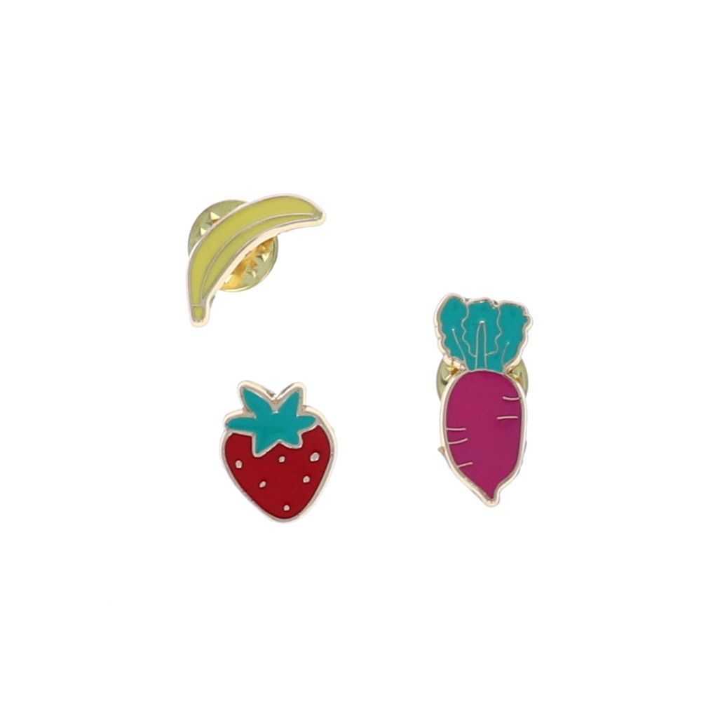 Lot de 3 pin's fraise radis et banane Roodoudou
