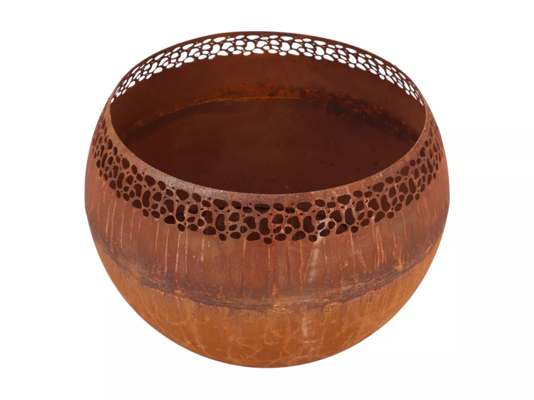 Brasero sphère design en métal Rouille - Ajouré pois