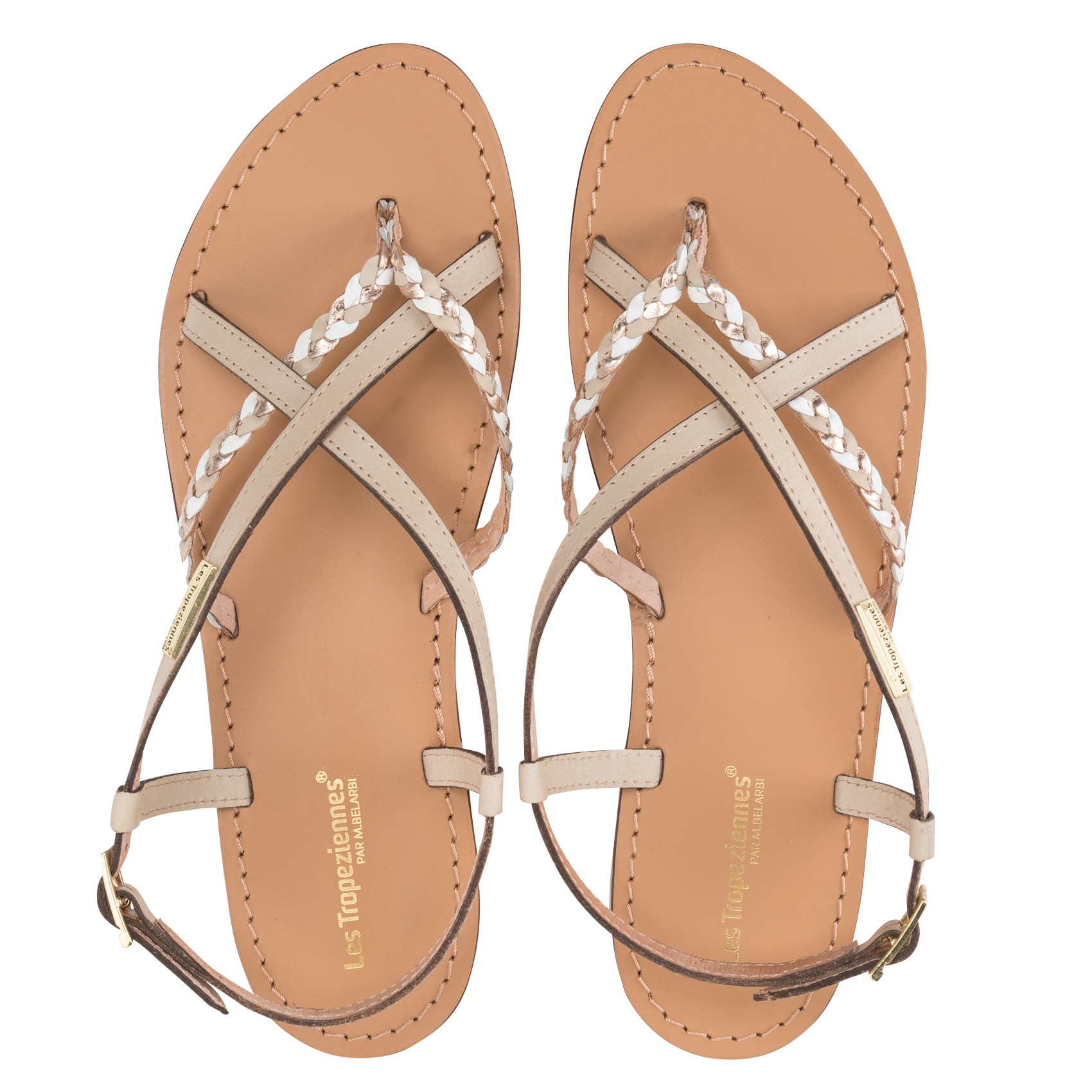 CHOU - Sandales plates métallisées en cuir | Beige