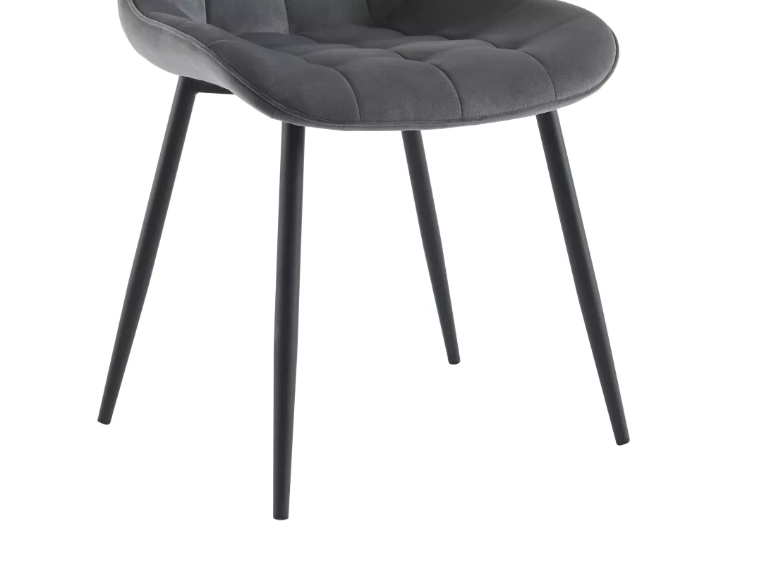 Lot de 6 chaises matelassées - Velours et métal noir - Gris - OLLUA