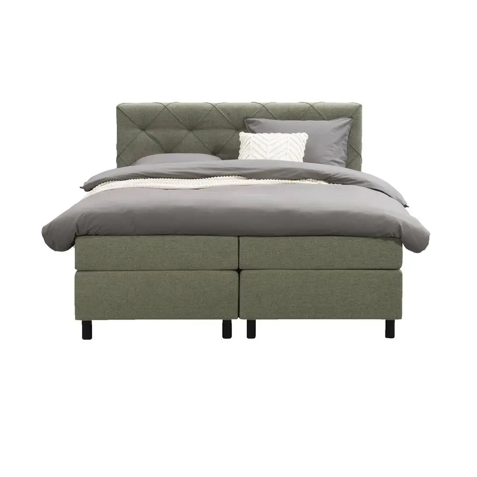 Boxspring Liv geruit - groen - 180x200 cm - ronde poot