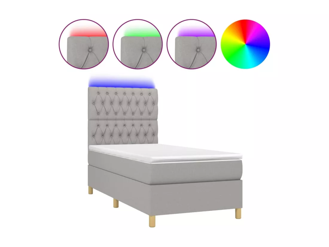 Sommier tapissier avec matelas et LED Gris clair 90x190cm Tissu