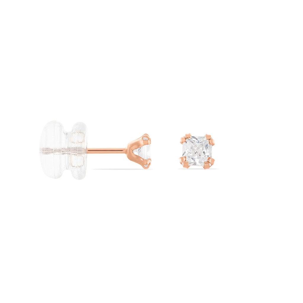 Boucles D'oreilles Puces Doreen Carre Or Rose Oxyde De Zirconium