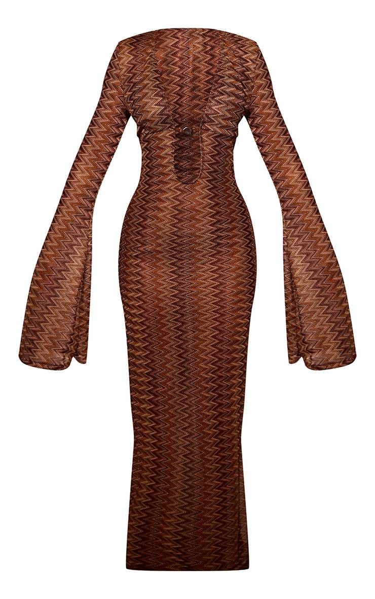 Marron Robe De Plage Longue Jacquard À Décolleté Plongeant