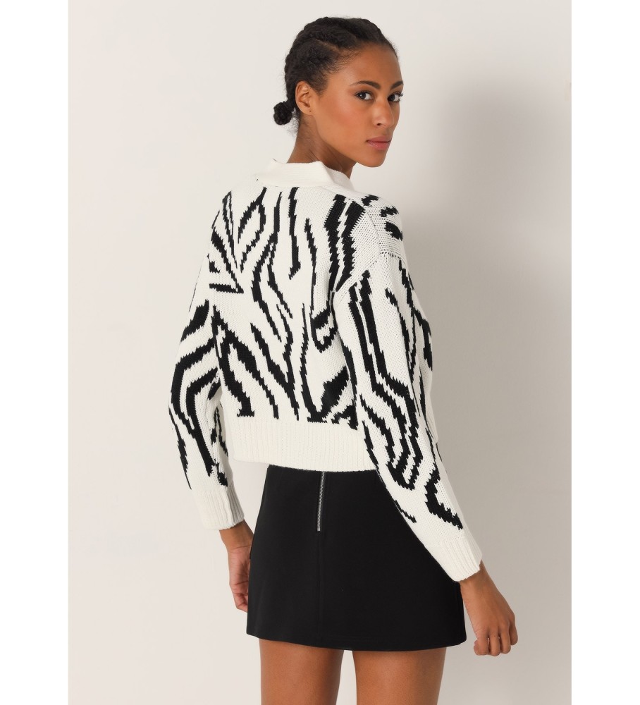 Victorio & Lucchino, blusa V&L Jersey com franjas e gola quadrada, branca e preta.