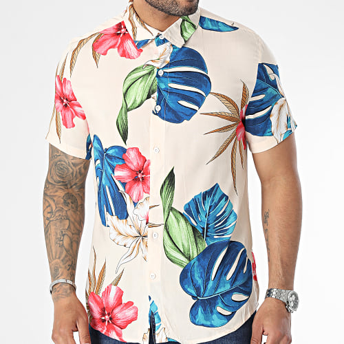 Chemise Manches Courtes Beige Floral