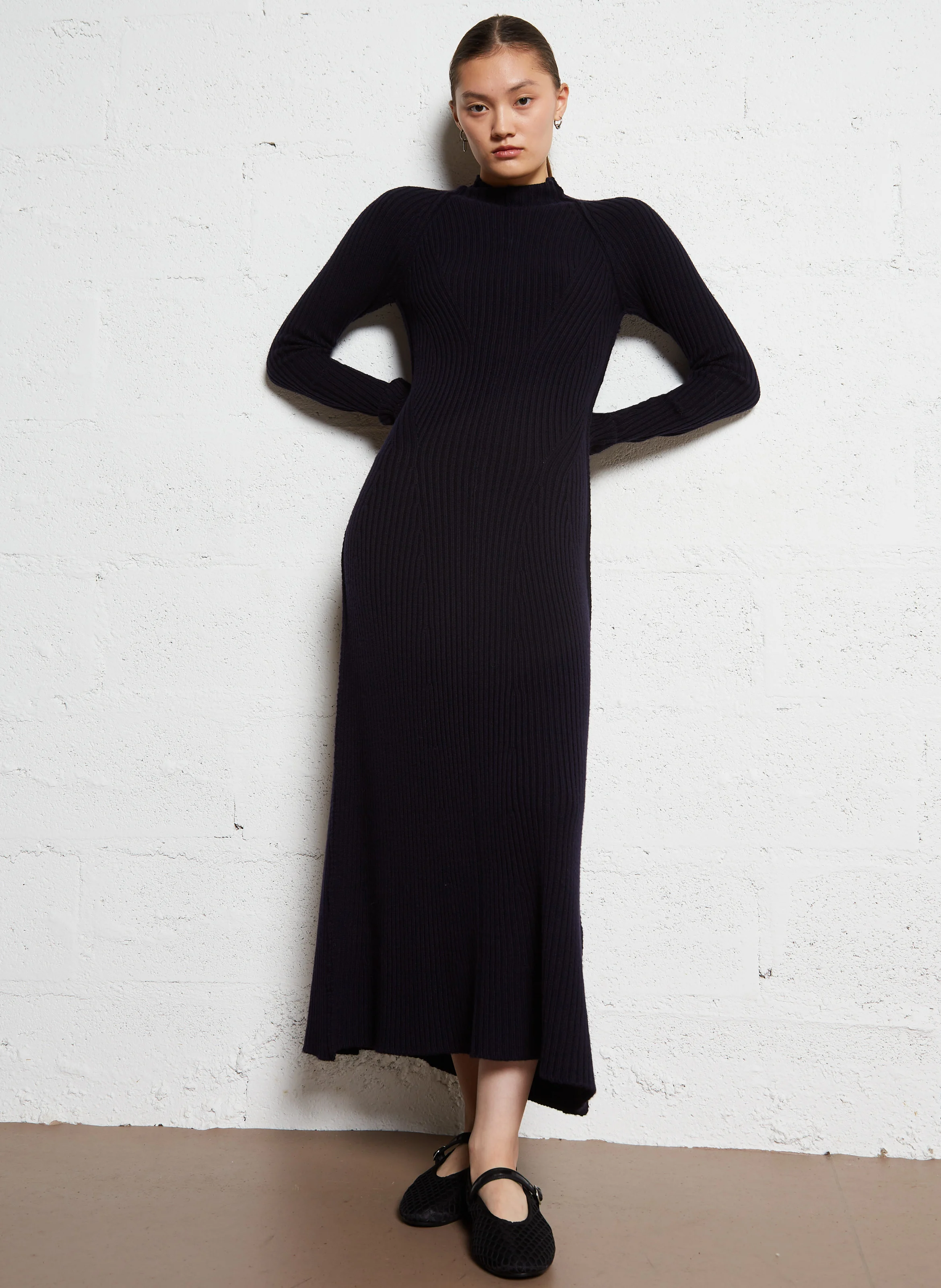 BEATRICE - Robe longue en maille fine de laine | Bleu